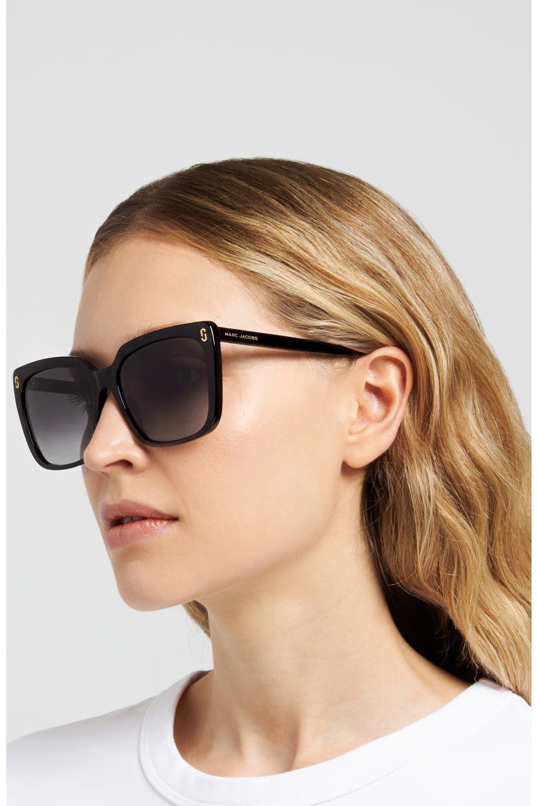 56mm Gradient Square Sunglasses, Alternate, color, BLACK/ DARK GREY SF