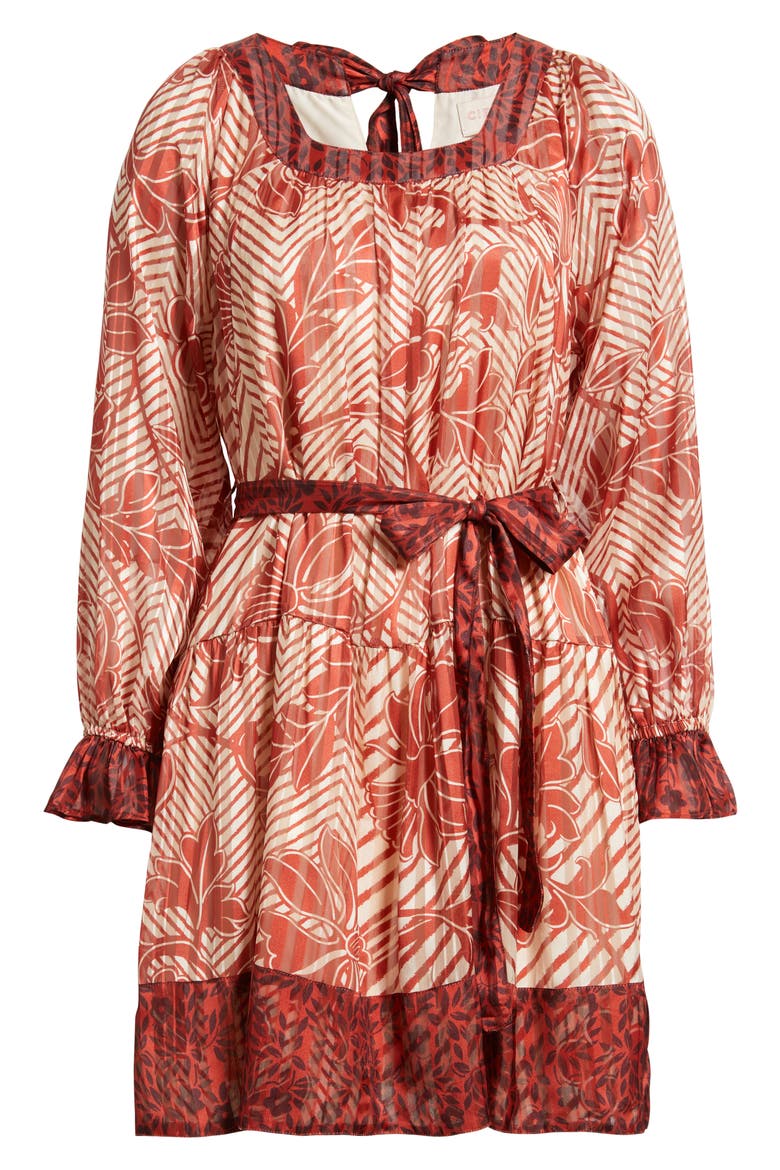 Kiki Tie Belt Long Sleeve Dress, Alternate, color, RED