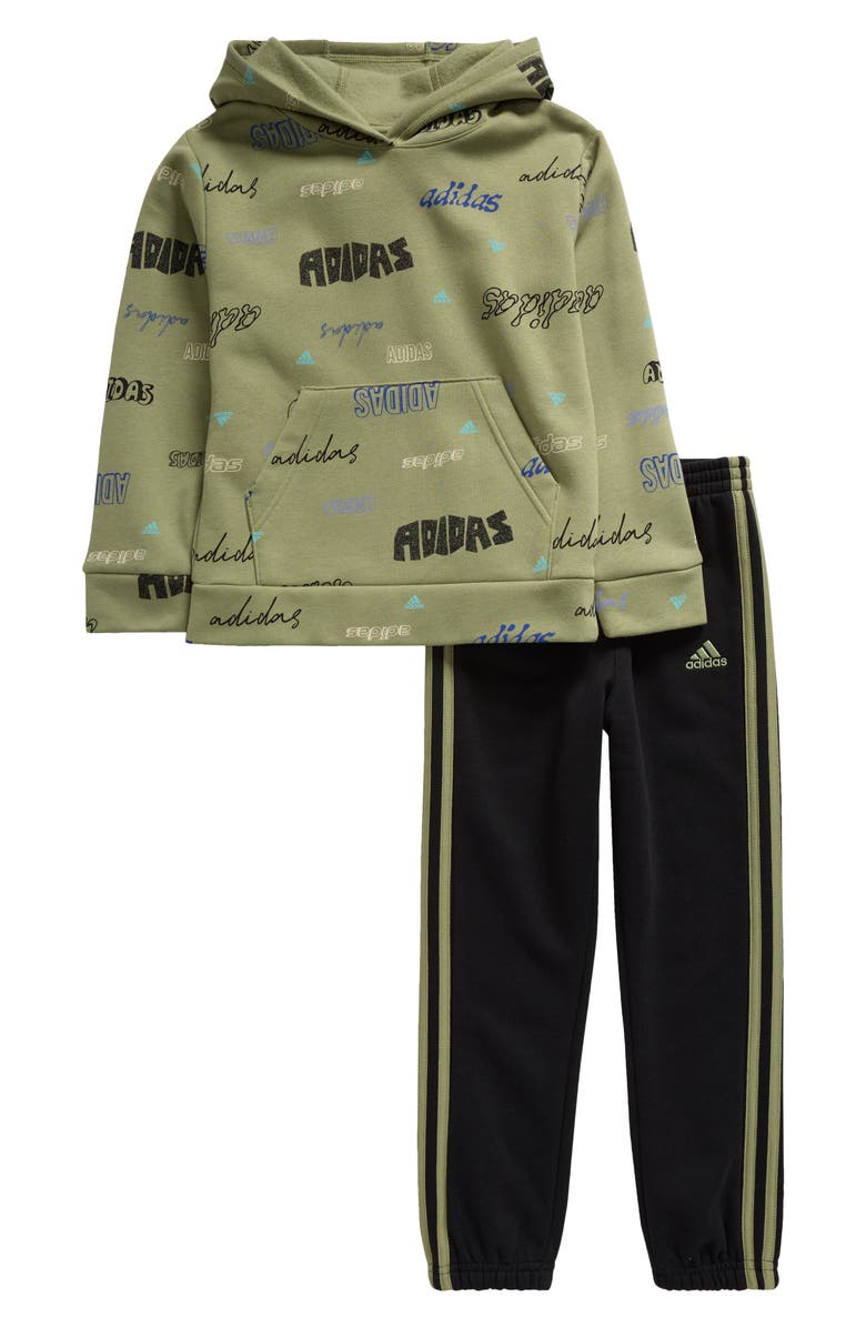 adidas Kids
 Print Fleece Hoodie 
Joggers Set, Main, color, 