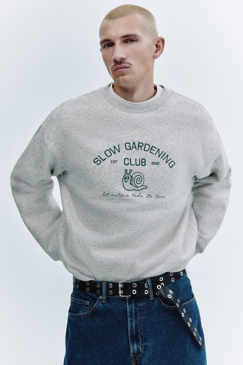 Relaxed Fit Embroidery-motif Sweatshirt, Main, color, Gray/Slow Gardening Club