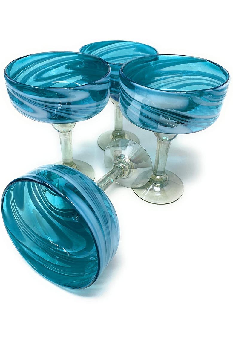 Swirl Design Margarita Glasses - Set of 4, Alternate, color, Aqua