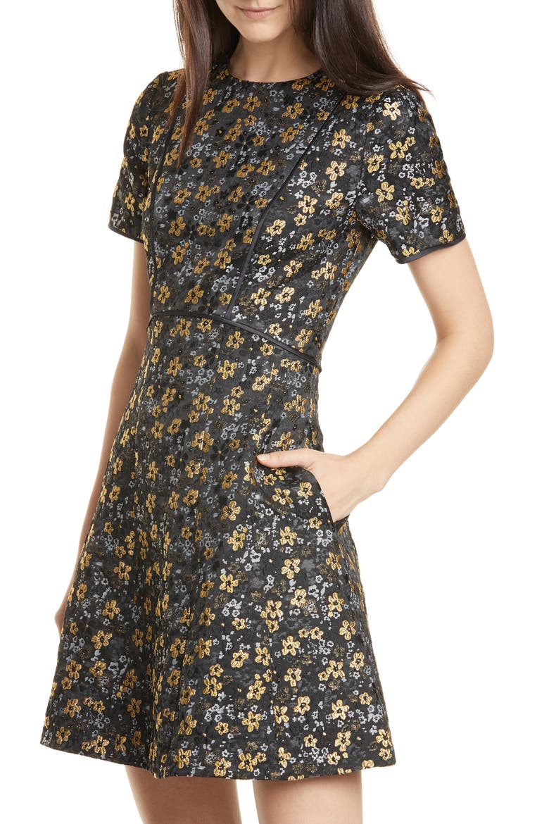 Divwine Floral Jacquard Fit & Flare Dress, Alternate, color, BLACK