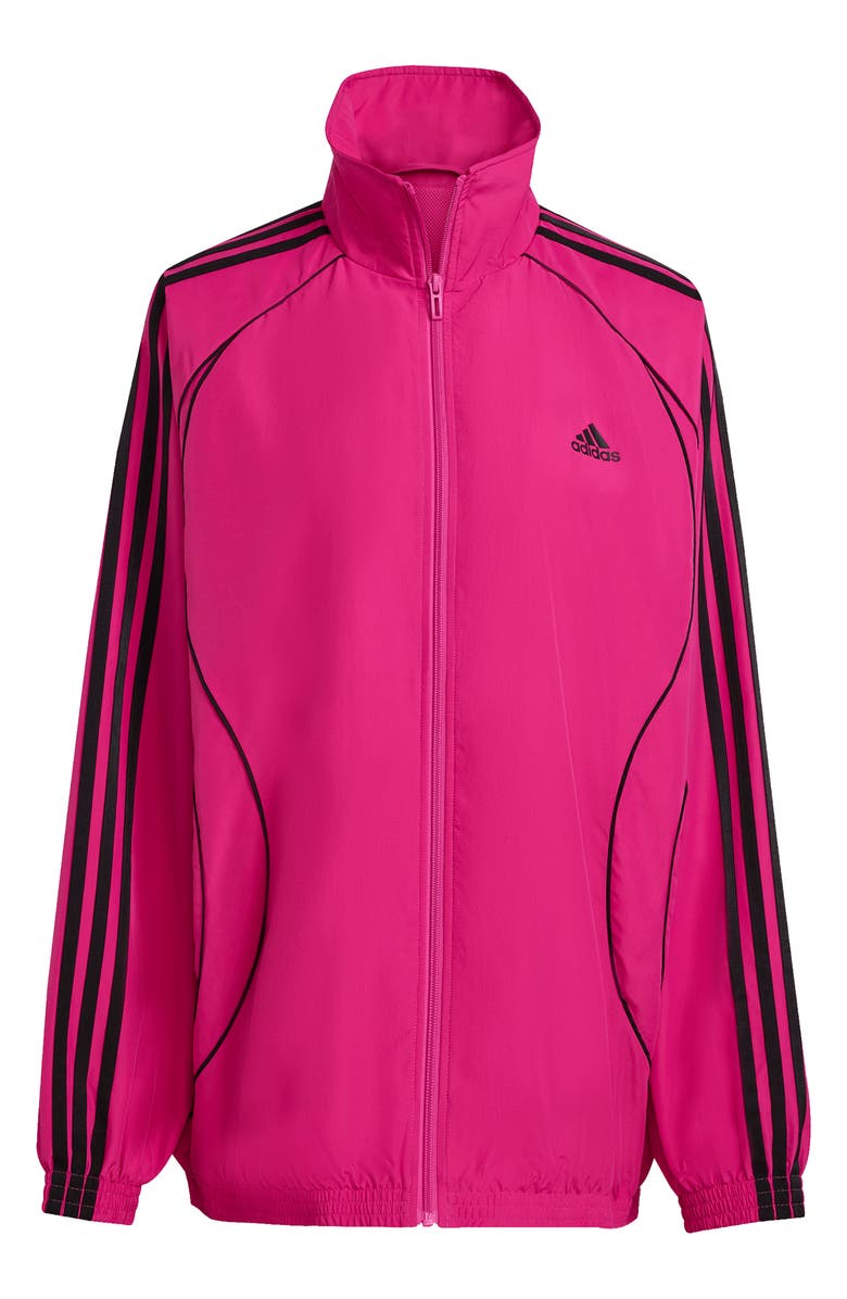 adidas Teamgeist Oversize Recycled Polyester Track Jacket, Alternate, color, Semi Lucid Fuchsia/ Black