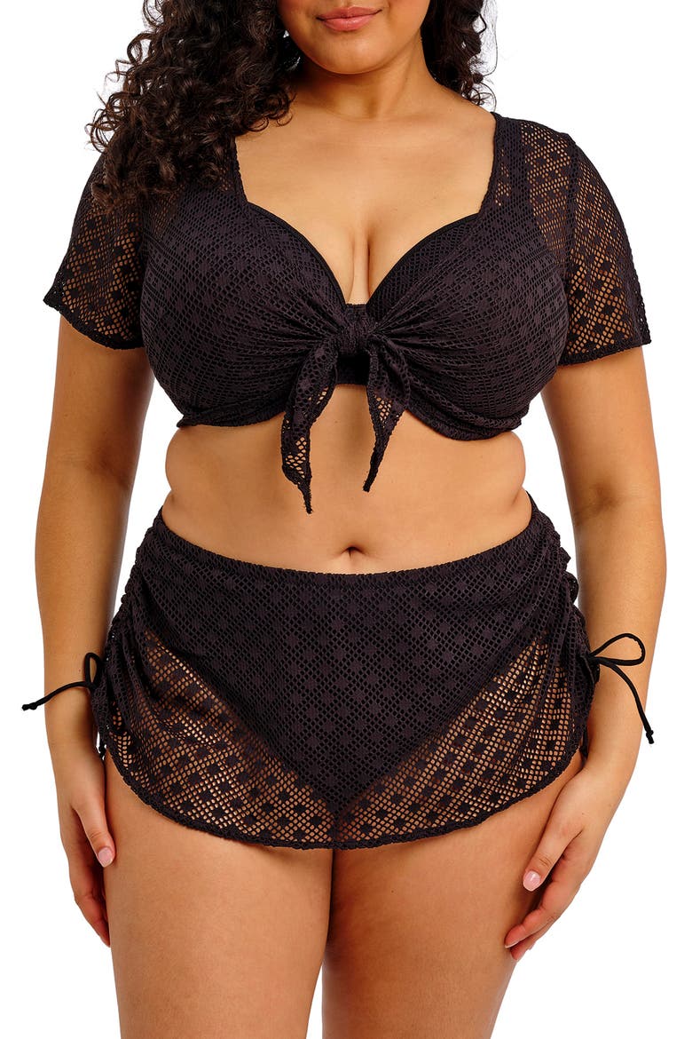 Bazarruto Tie Front Sheer Mesh Cover-Up Top, Main, color, BLACK