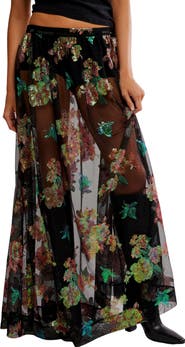 Free People Fioritura Sequin Floral Sheer Maxi Skirt