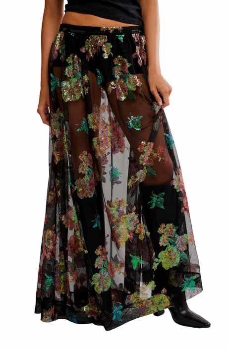 Free People Fioritura Sequin Floral Sheer Maxi Skirt