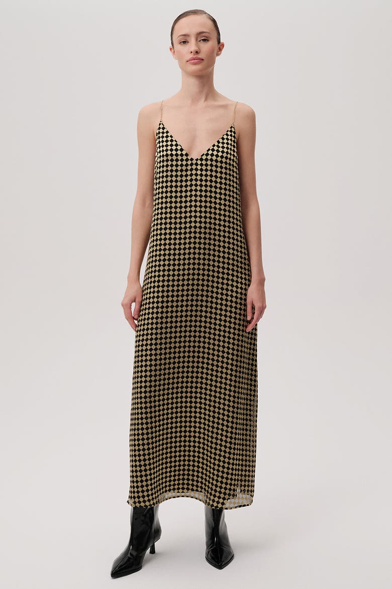 V Neck Strappy Midi Dress, Main, color, GOLD/BLACK