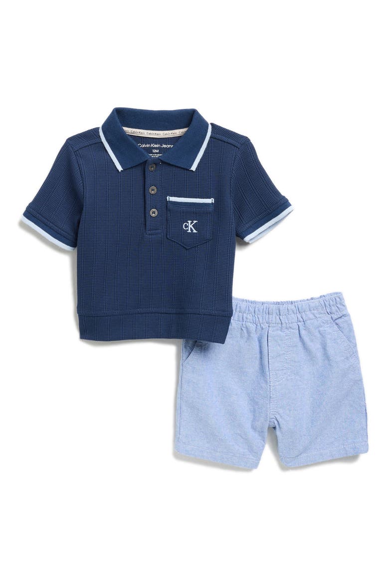 Tipped Polo & Shorts Set, Main, color, BLUE MULTI