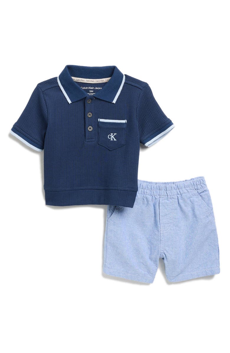 Calvin Klein Tipped Polo & Shorts Set, Main, color, Blue Multi