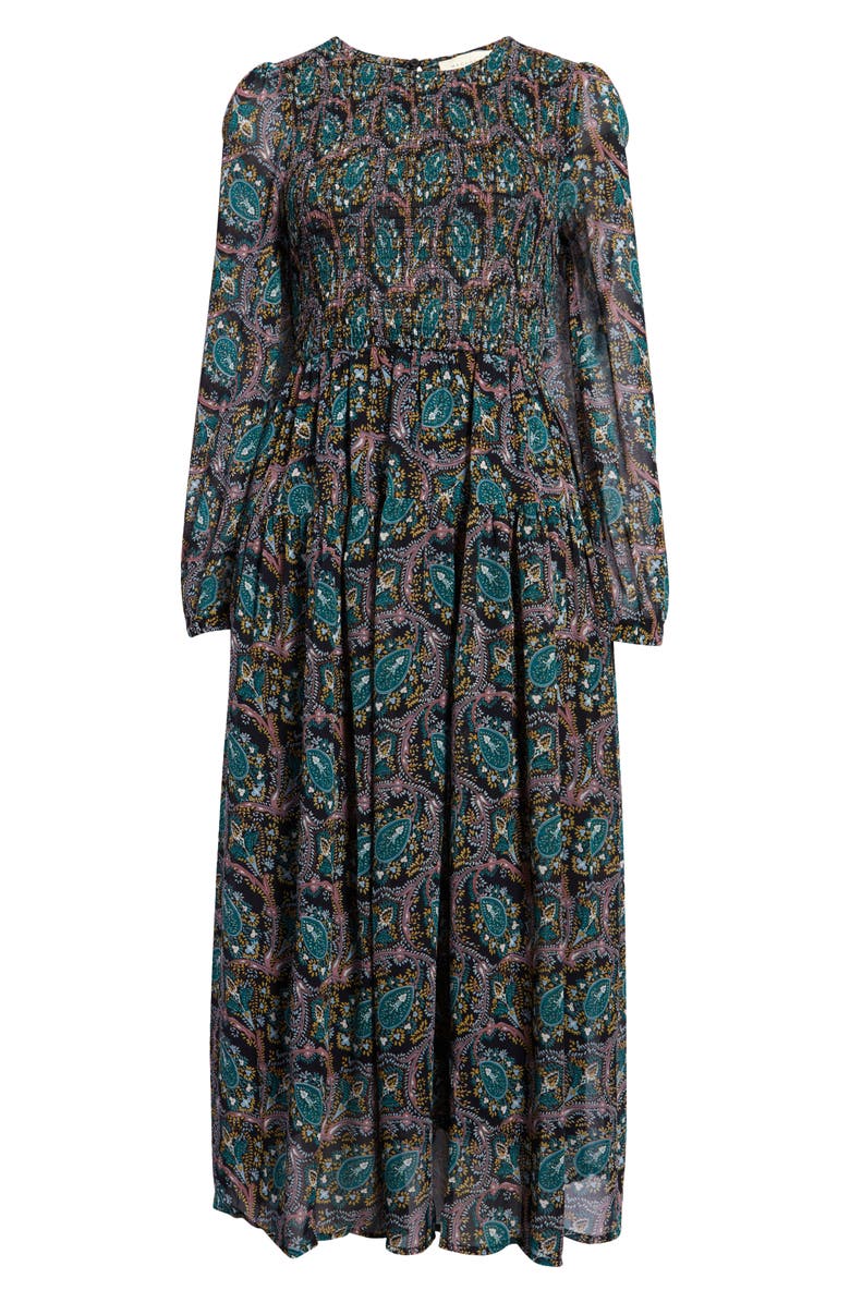 MELLODAY Paisley Smocked Long Sleeve Midi Dress, Alternate, color,