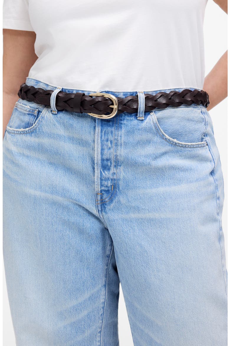 Braided Leather Belt, Alternate, color, DARK CAROB