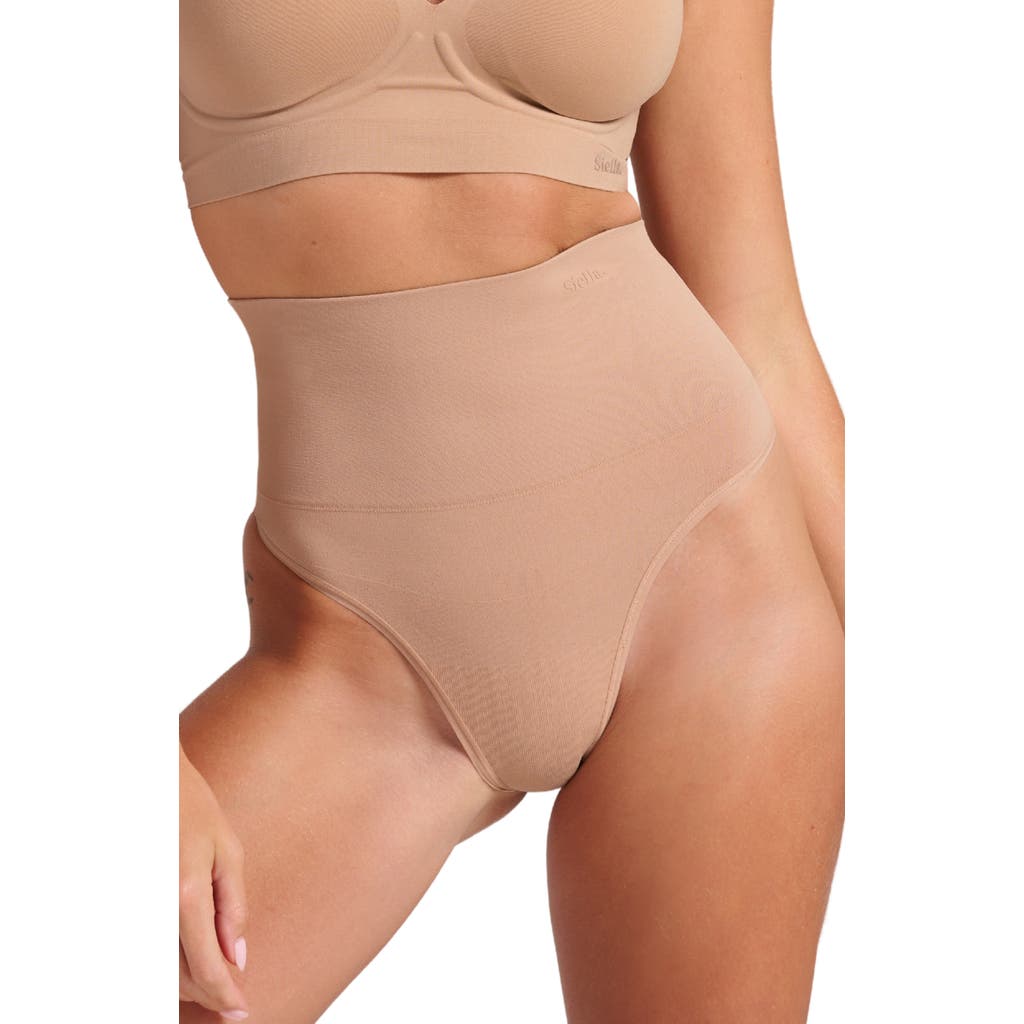 Siella Sculpt High Waist Shaping Thong In Brown