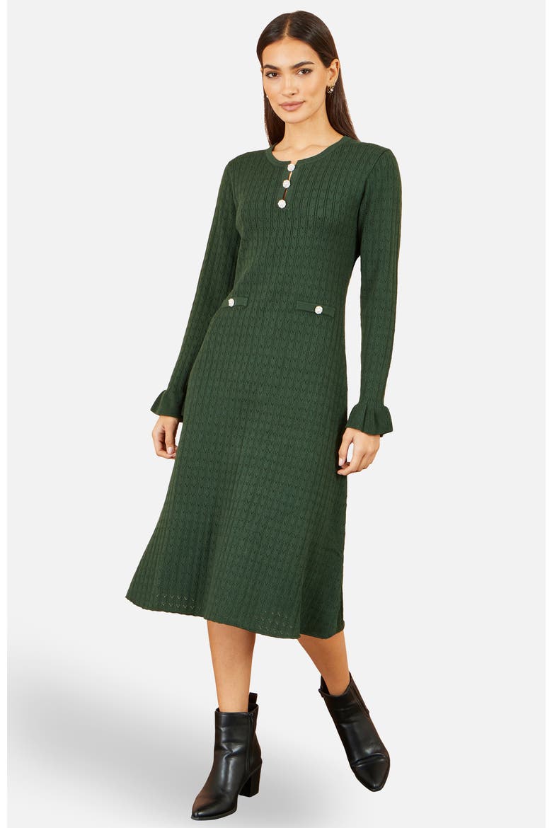 Long Sleeve Knitted Midi Dress, Main, color, Green