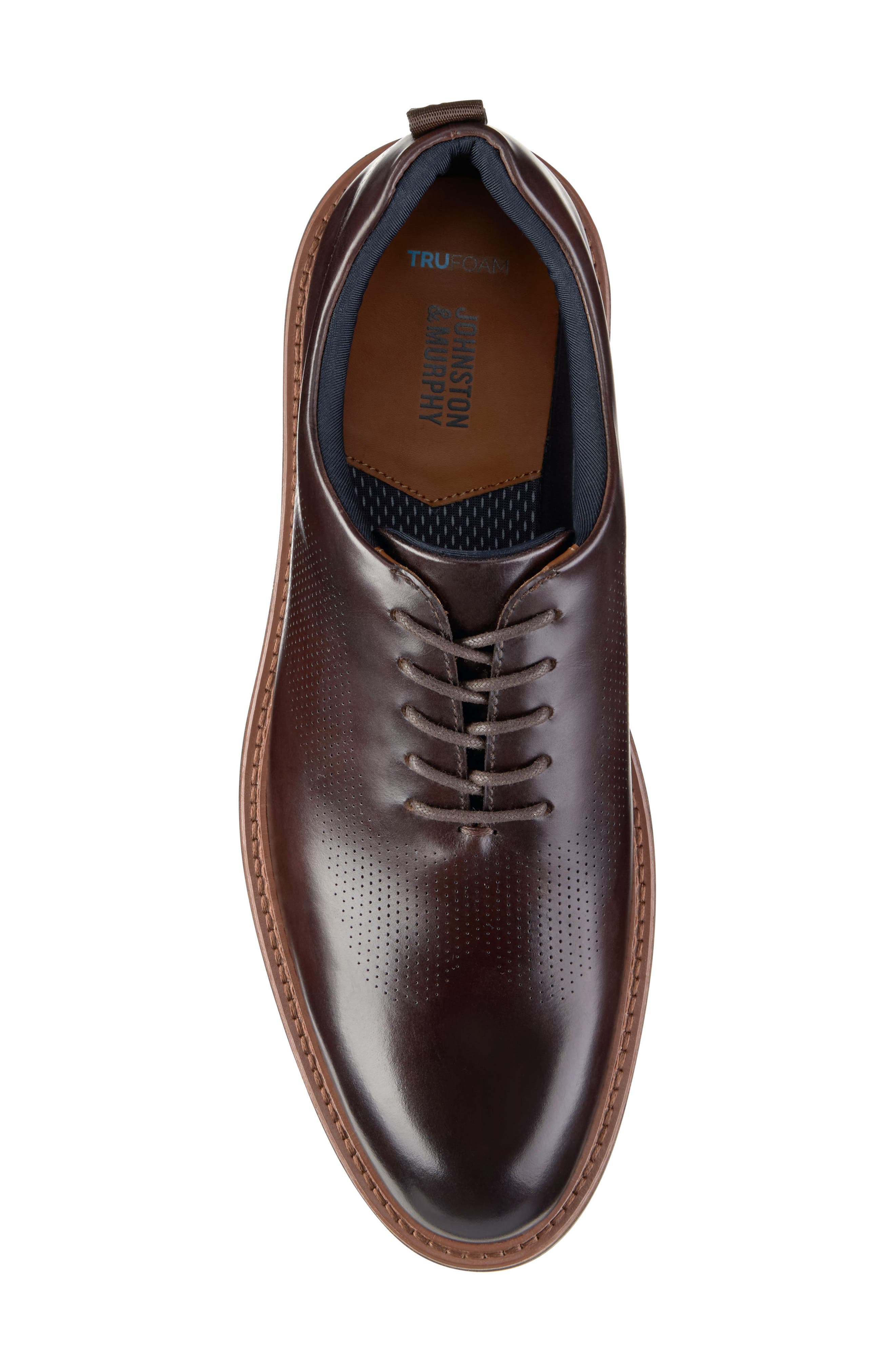 Johnston & Murphy Upton Perforated Plain Toe Oxford, Alternate, color, Mahogany Full Grain