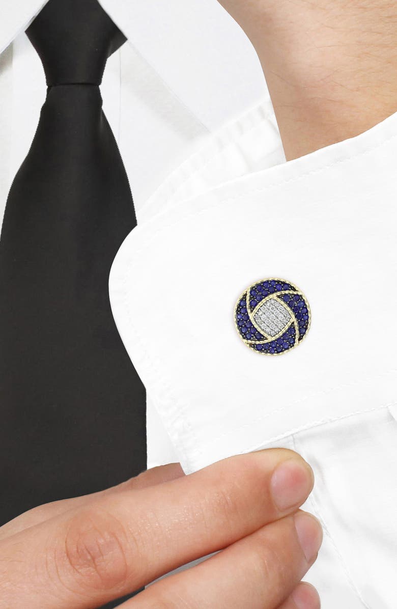 DELMAR 18K Gold Plated Sterling Silver Lab Created Sapphire & Diamond Cuff Links - 0.33ct., Alternate, color, 