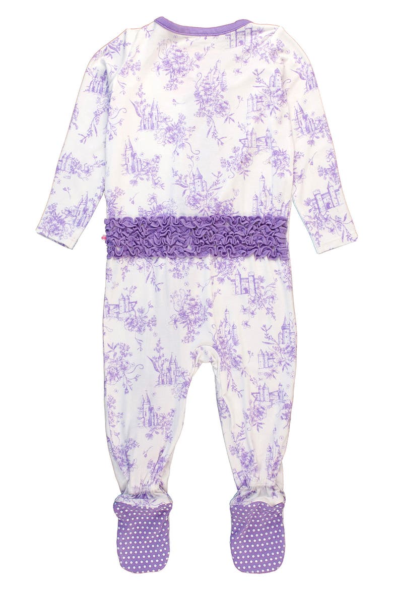 Castle Toile Ruffle Convertible Zip Footie, Alternate, color, WHITE/PURPLE
