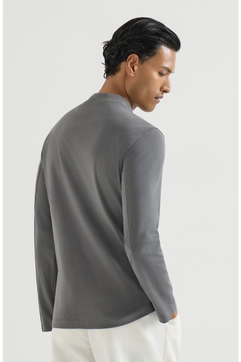 Cotton interlock long sleeve T-shirt with mock neck and print, Alternate, color, Medium Grey