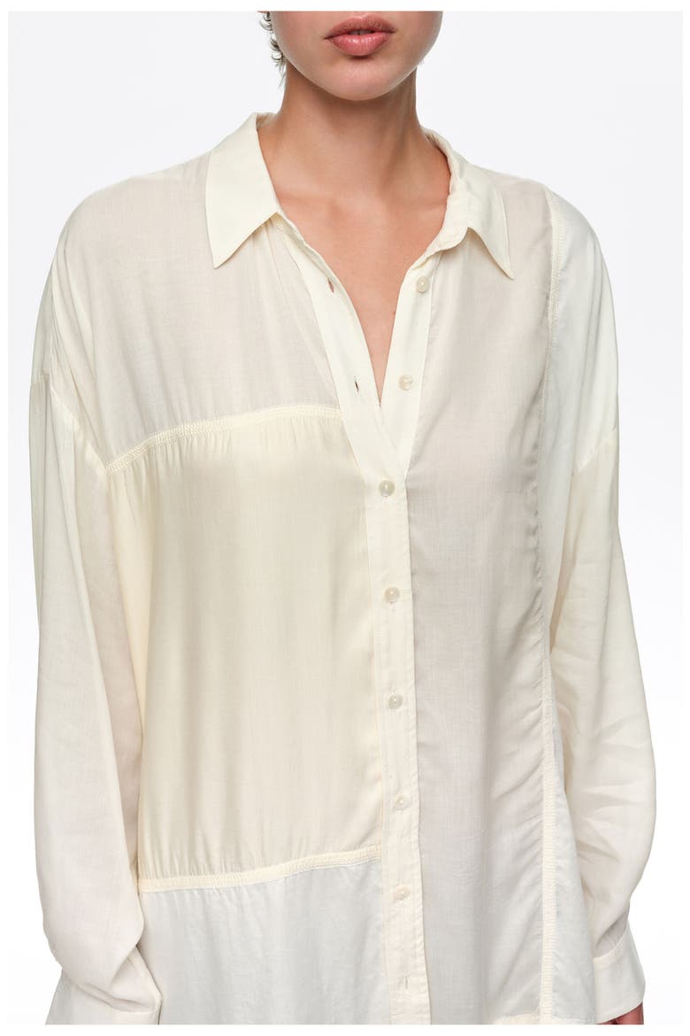 Patchwork Fringed Oversized Shirt, Alternate, color, CREAM