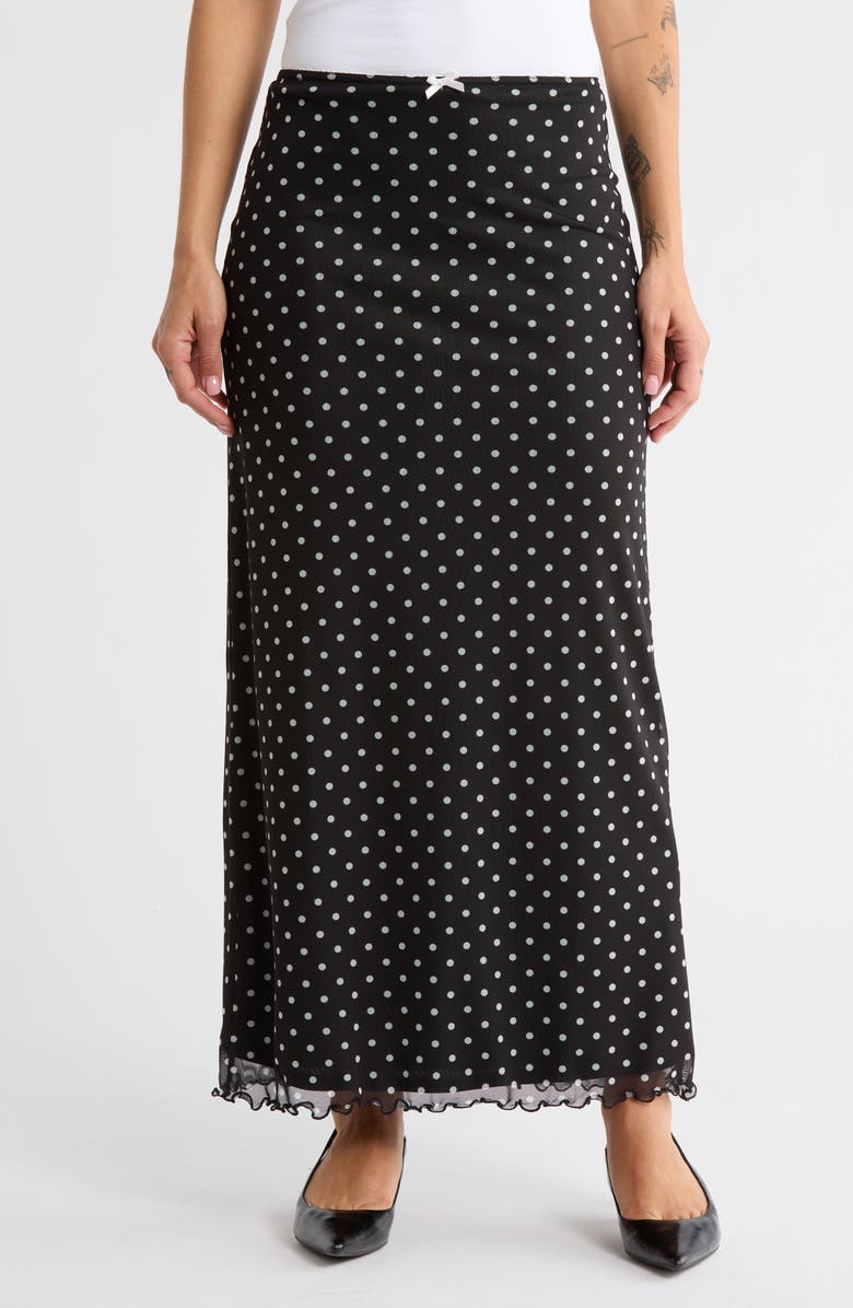 BDG Urban Outfitters Polka Dot Stretch Mesh Maxi Skirt, Main, color, Black Spot