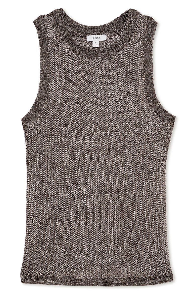 Tia Chevron Stitch Metallic Tank, Alternate, color, GUNMETAL