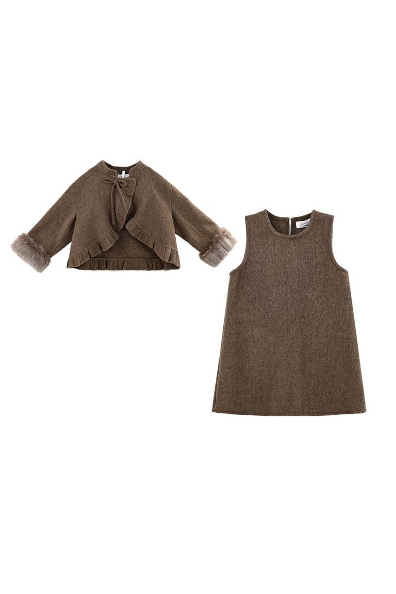 Wool Dress & Jacket Set, Main, color, Brown