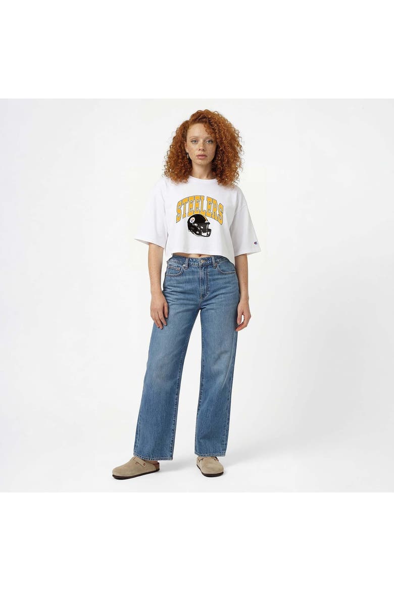 Women's Champion  White Pittsburgh Steelers Boyfriend Cropped T-Shirt, Alternate, color, White