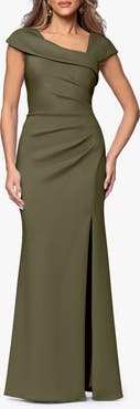 Xscape Evenings Asymmetric Neck Scuba Knit Trumpet Gown