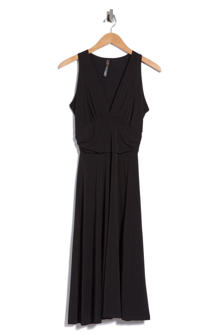 Deep V-Neck Midi Dress, Alternate, color, BLACK