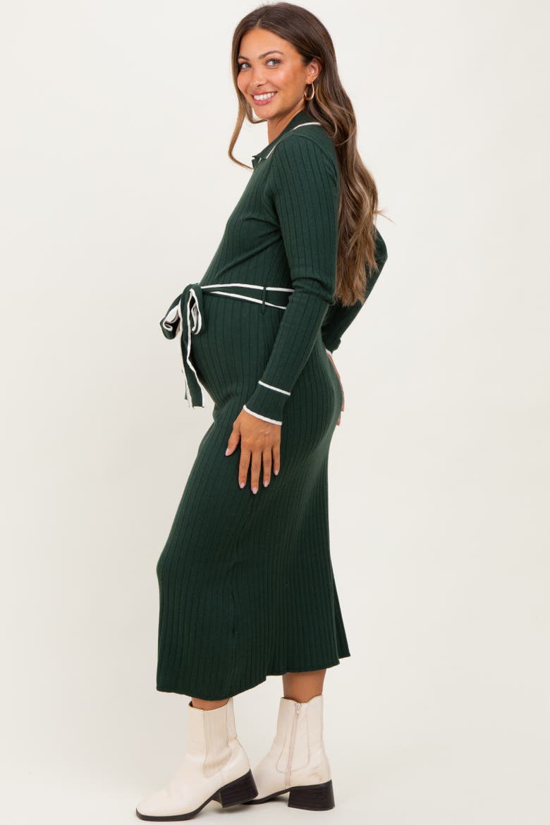 Soft Stretchy Rib Fitted Sweater Midi Dress, Alternate, color, Forest Green