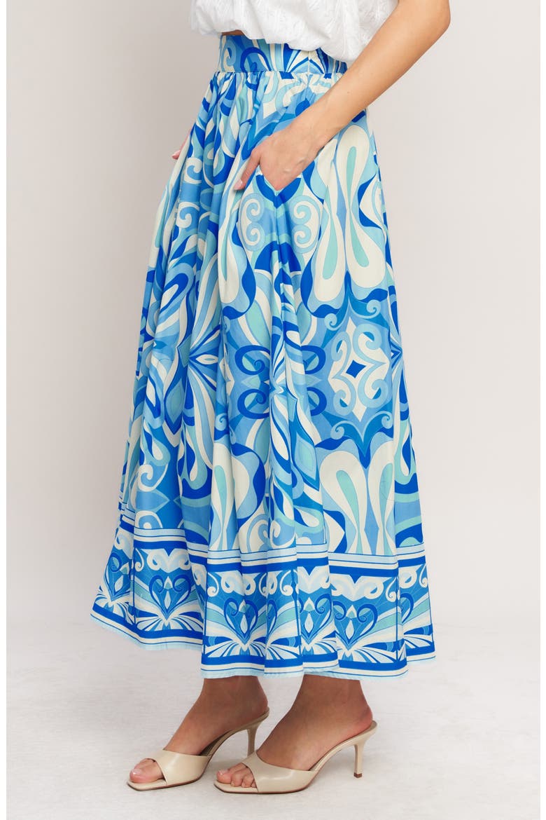 Print Cotton Maxi Skirt, Alternate, color, BLUE