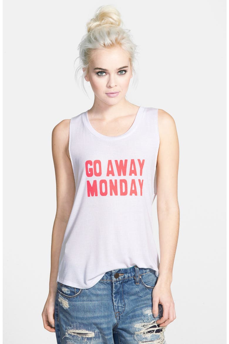 'Go Away Monday' Ribbed Tank, Main, color, WHITE