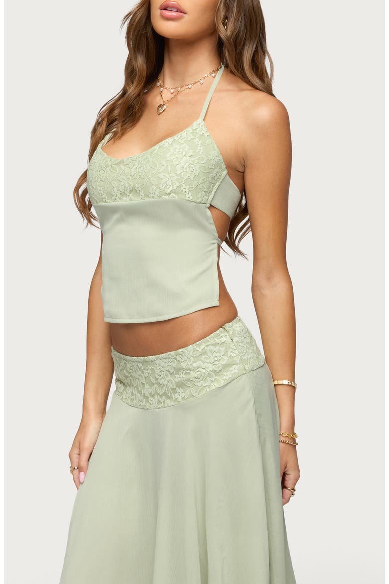 Evia Lace Trim Tie Back Halter Top, Alternate, color, SAGE