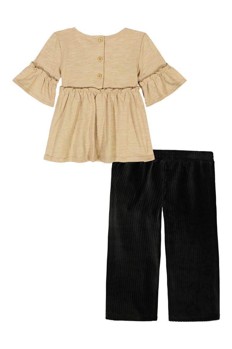 Ruffle Short Sleeve Peplum Top & Pants Set, Main, color, BEIGE MULTI