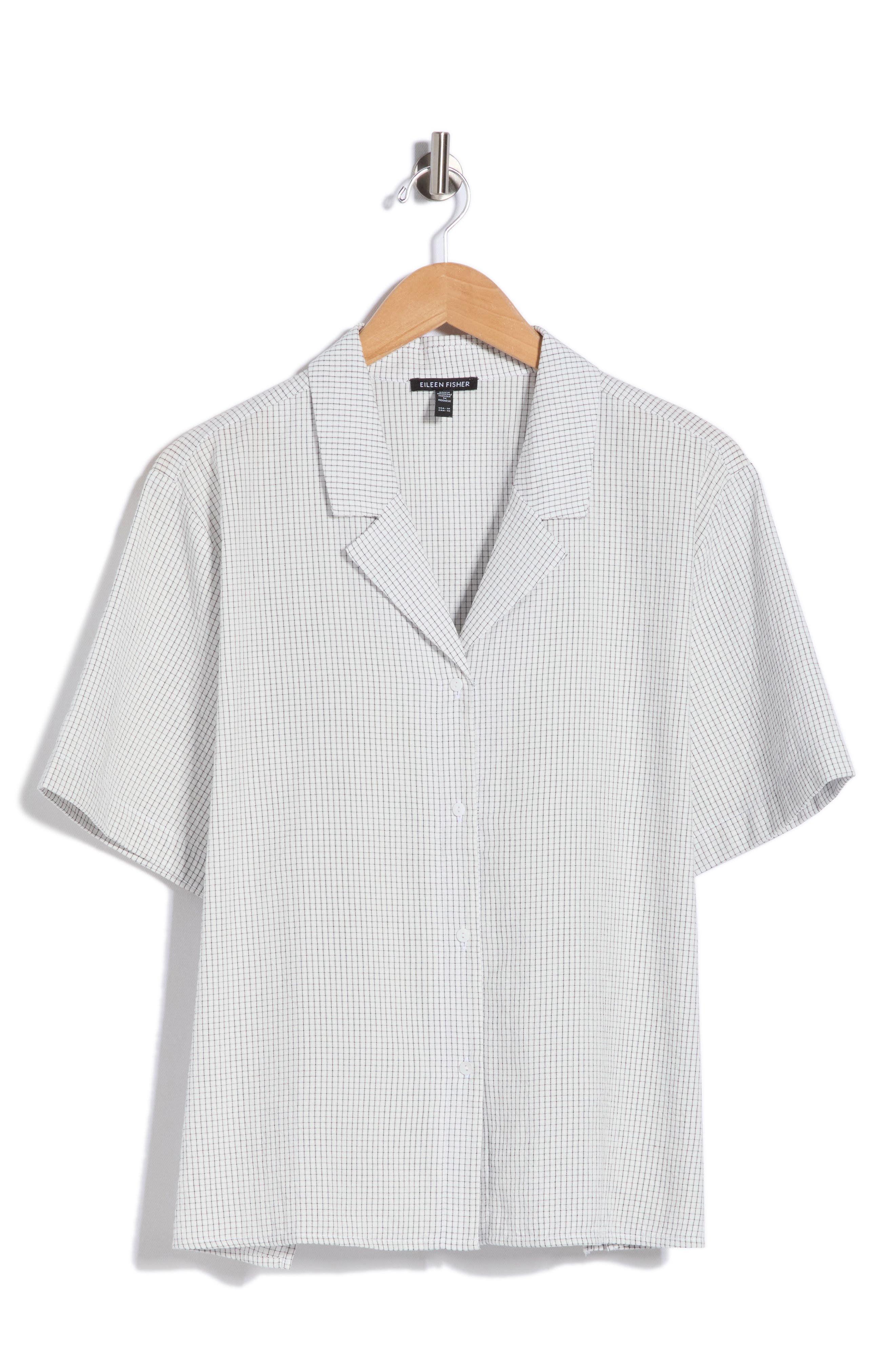 Eileen Fisher Grid Print Organic Cotton Camp Shirt