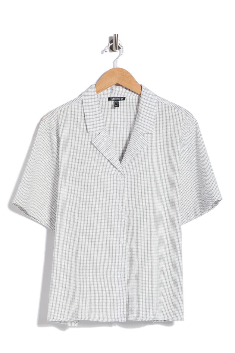 Grid Print Organic Cotton Camp Shirt, Alternate, color, WHITE