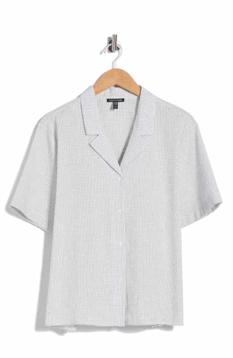 Eileen Fisher Grid Print Organic Cotton Camp Shirt