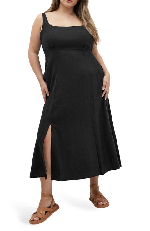 Elly Square Neck Linen Blend Sundress (Plus)