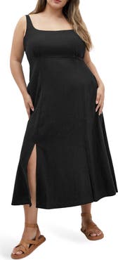 City Chic Elly Square Neck Linen Blend Sundress