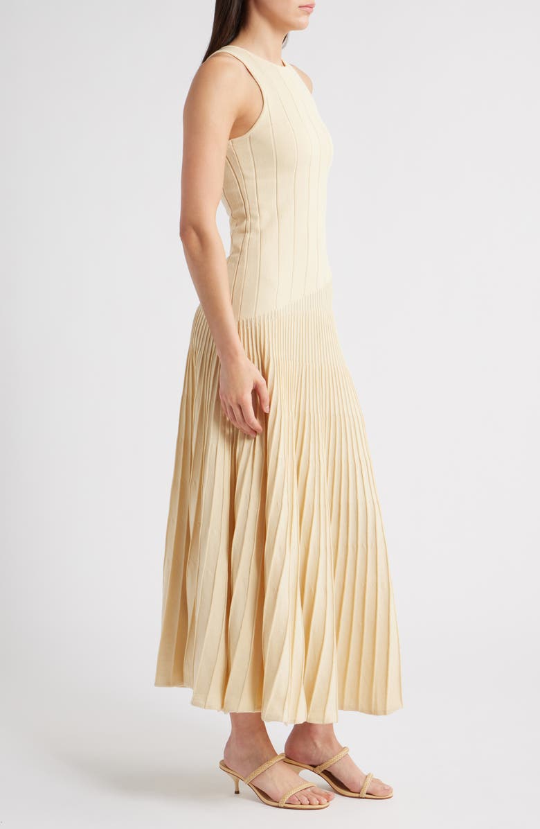 MANGO Piano Sleeveless Pleated Cotton Blend Sweater Dress, Alternate, color, Light Tan