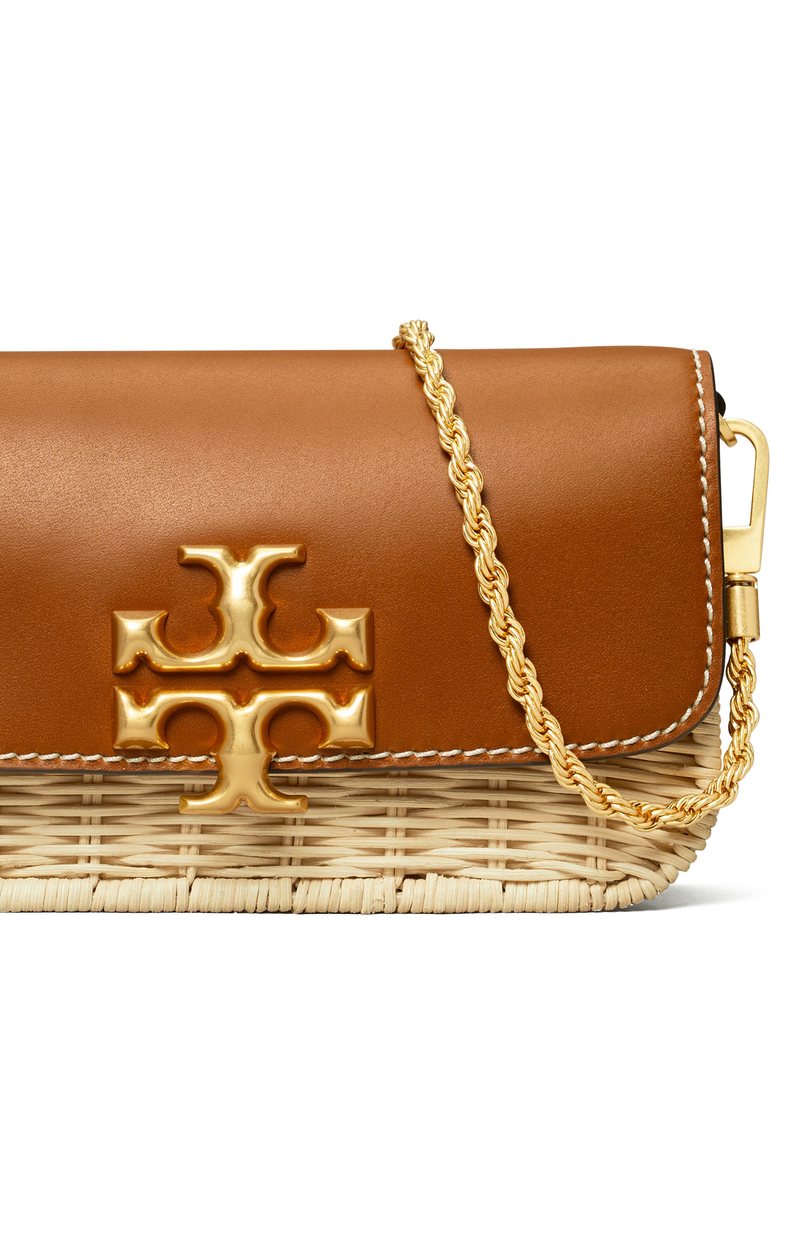 Tory Burch Eleanor Wicker & Leather Phone Crossbody Bag, Alternate, color, 