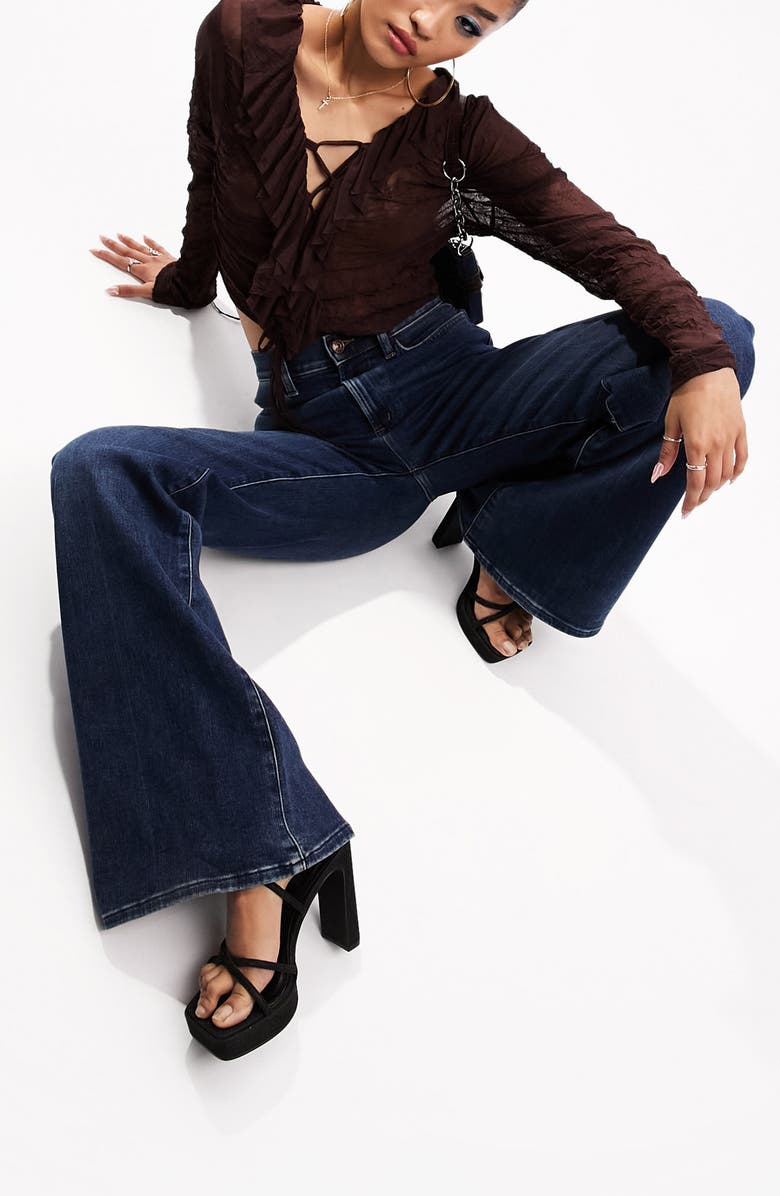 ASOS DESIGN '70s Power Stretch High Waist Flare Jeans, Alternate, color,