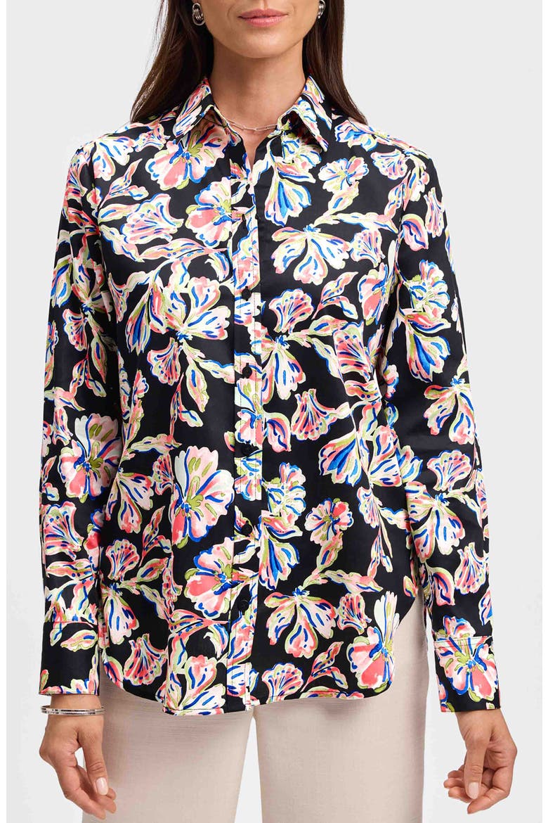 Meghan Floral Print Cotton Button-Up Shirt, Main, color, BLACK MULTI