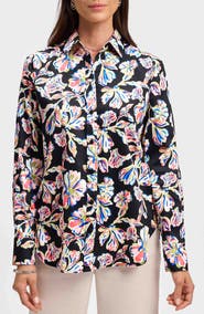 Foxcroft Meghan Floral Print Cotton Button-Up Shirt