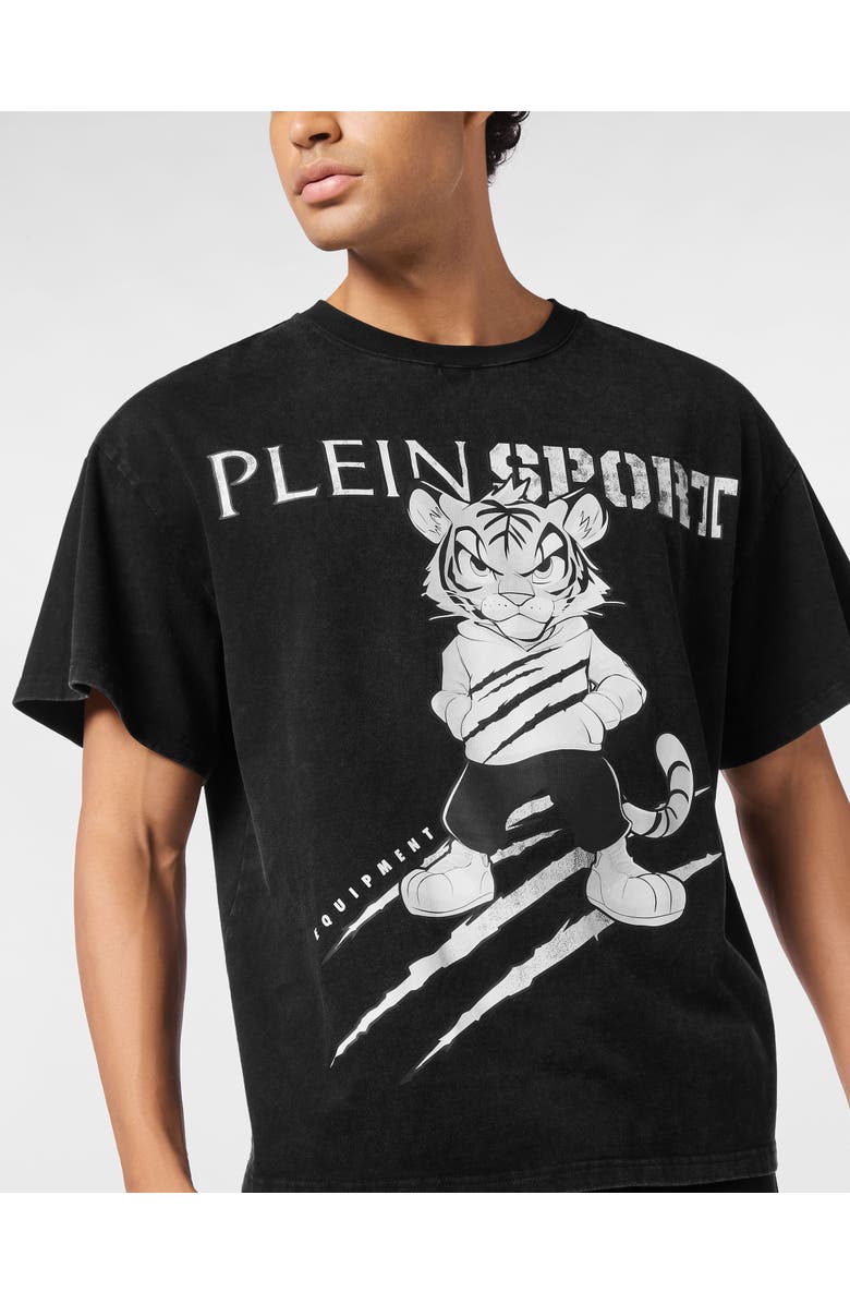 PLEIN SPORT Washed Fleece T-Shirt Scratch Tiger Men, Alternate, color, Black