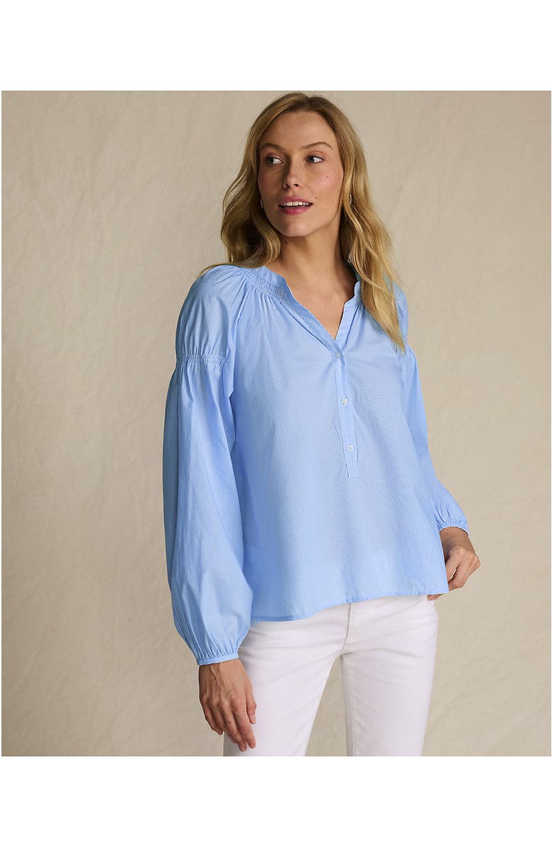 Lands' End Cotton Voile Long Sleeve Raglan Smocked Top, Alternate, color, Crisp Blue/White Pinstripe