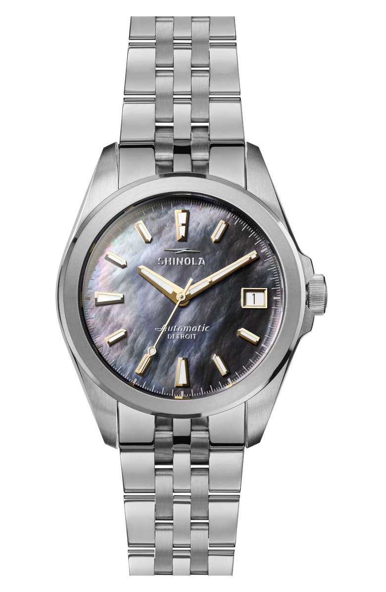 Shinola Circadian Monster Mother-of-Pearl Automatic Bracelet Watch, 36mm, Main, color, Grey