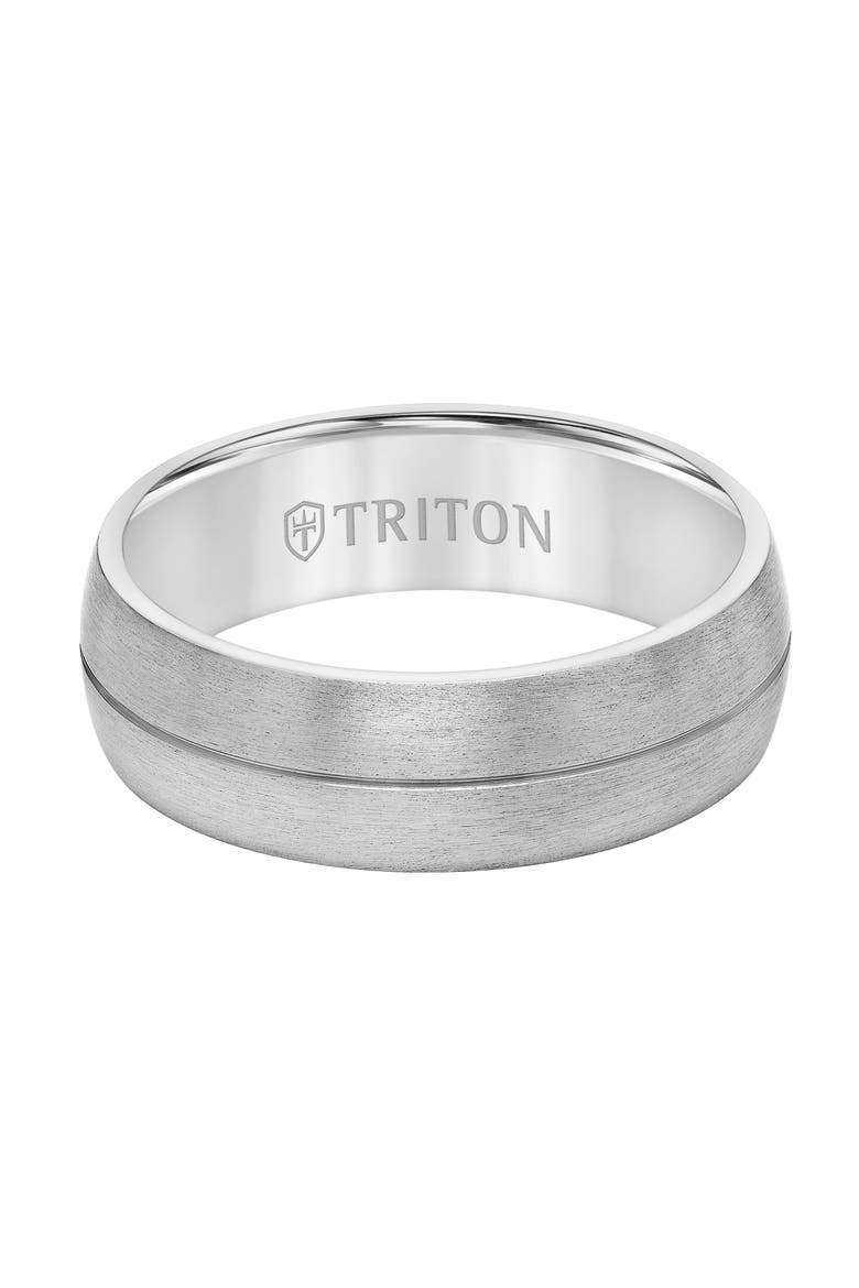 7mm Tantalum Ring with Brush Finish Dome with Center line, Alternate, color, Metallic Silver