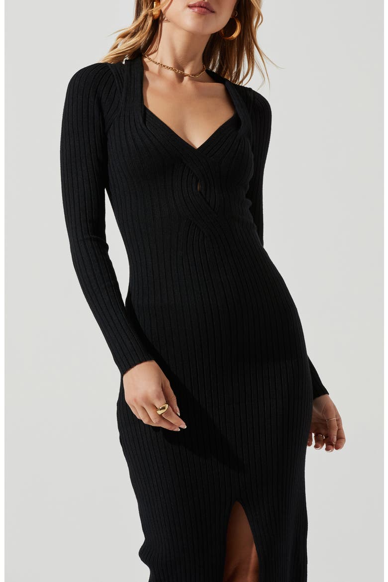 the Label Twist Front Long Sleeve Sweater Dress, Alternate, color, BLACK