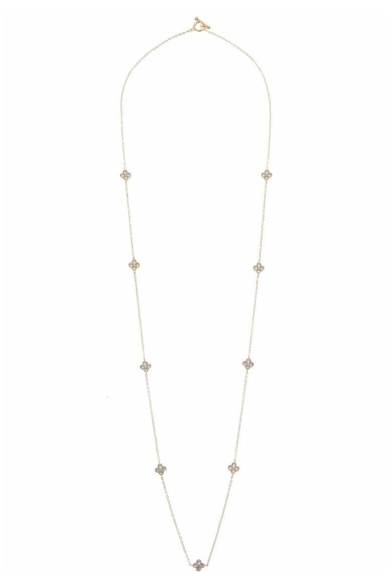 Cubic Zirconia Clover Station Chain Long Necklace, Main, color, GOLD