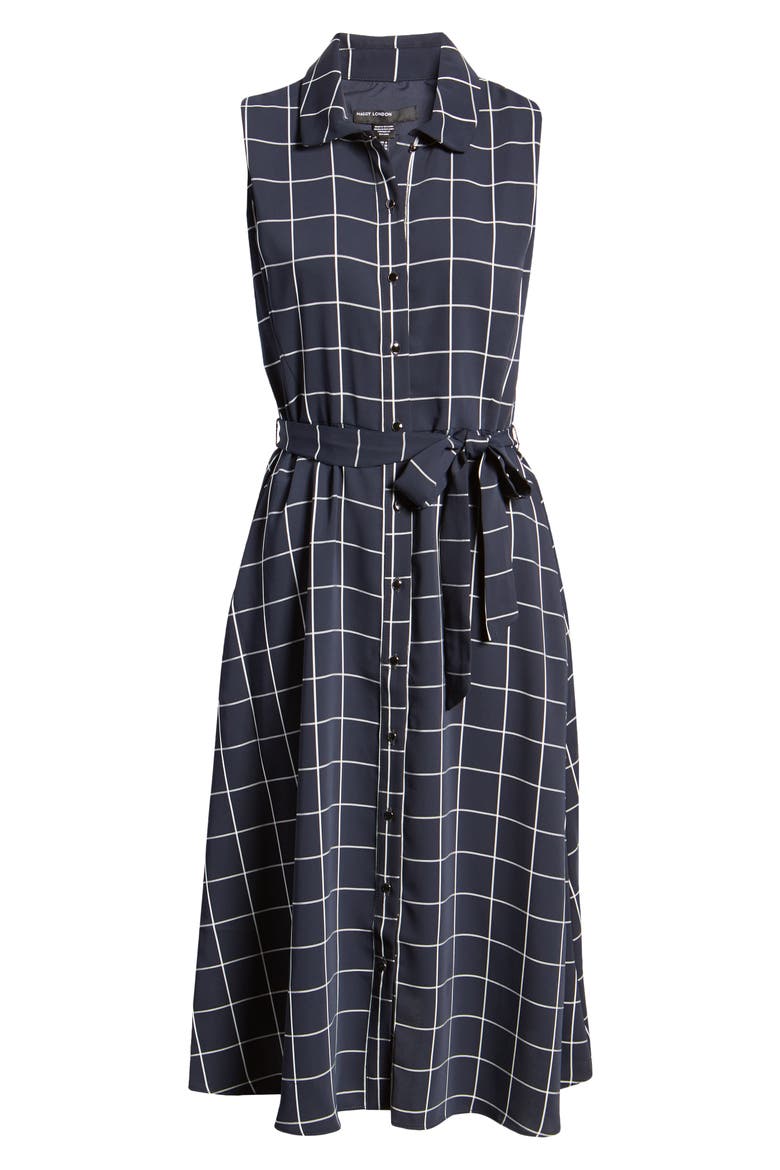 Courtney Windowpane Midi Shirtdress, Alternate, color, NAVY/ WHITE